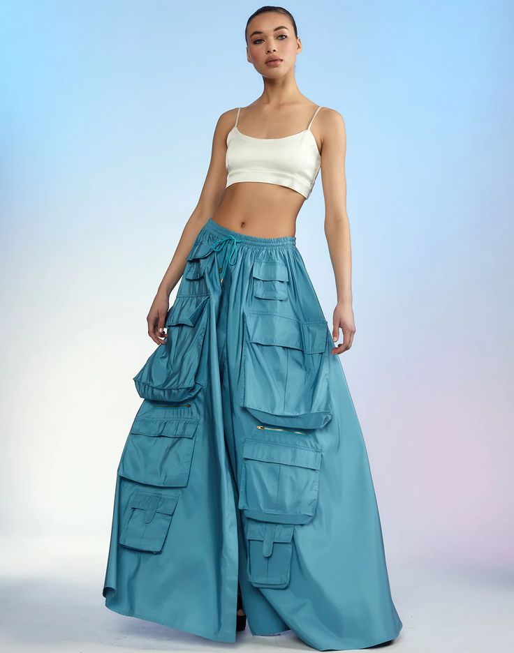 Taffeta Cargo Skirt – Cynthia Rowley Skirt On Top Of Pants, Cargo Pants Runway, Street Wear Skirt, Outfits Moodboard, Utility Fashion, Utility Wear, Cargo Skirts, Resort 2025, Talent Development