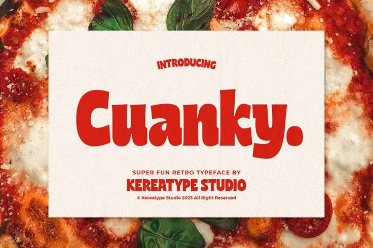 a close up of a pizza on a pan with the words cuanky above it