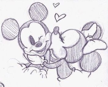 a pencil drawing of mickey mouse