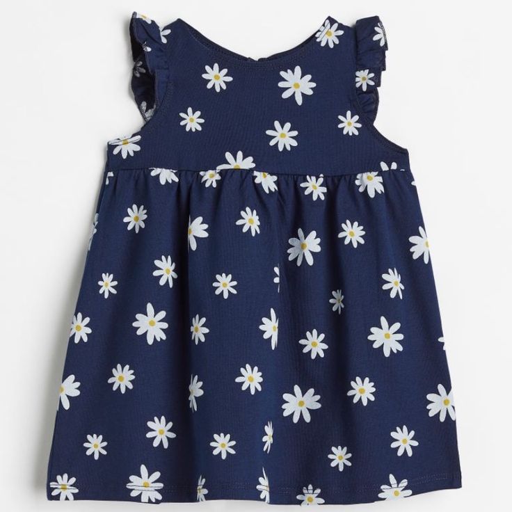 Daisy Print Long Sleeve Flower Dress, Mom Dr, Daisy Print, White Striped Dress, H M Dresses, Hm Dress, Navy Blue Dresses, Flared Skirt, Casual Girl