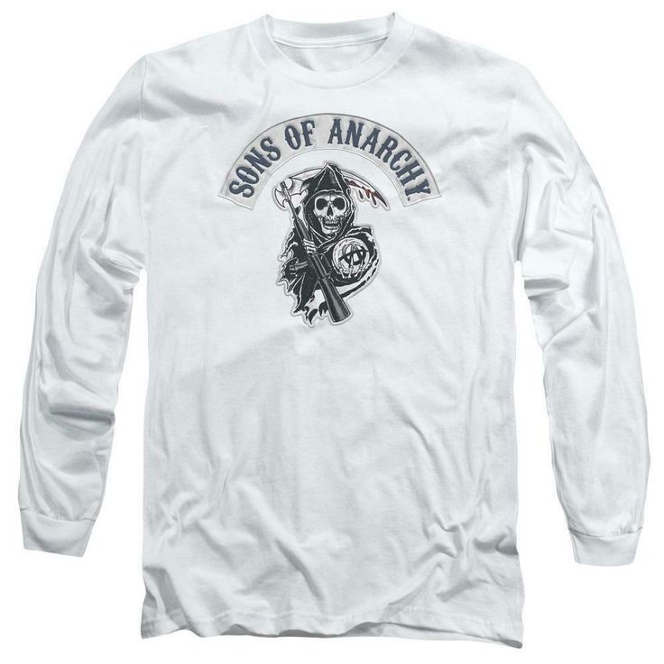 Sons of Anarchy Crime TV series long sleeve graphic t-shirt Reaper for sale online store Reaper Logo, Vintage T Shirts, Sons Of Anarchy, Fine Yarn, B L, Famous Brands, Individual Style, Printing Methods, Vintage Tshirts