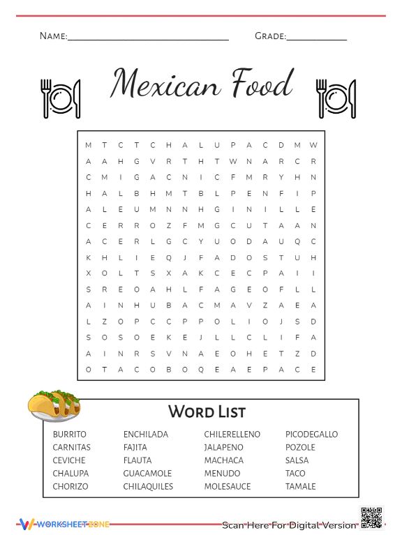 the mexican food word search is shown in this printable activity sheet for kids to learn how