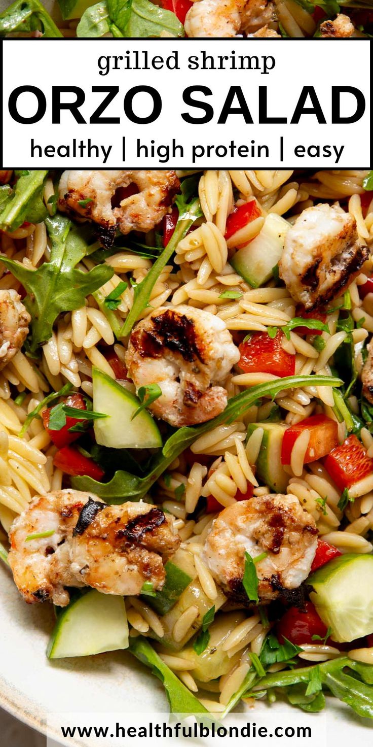 grilled shrimp orzo salad with pasta and vegetables