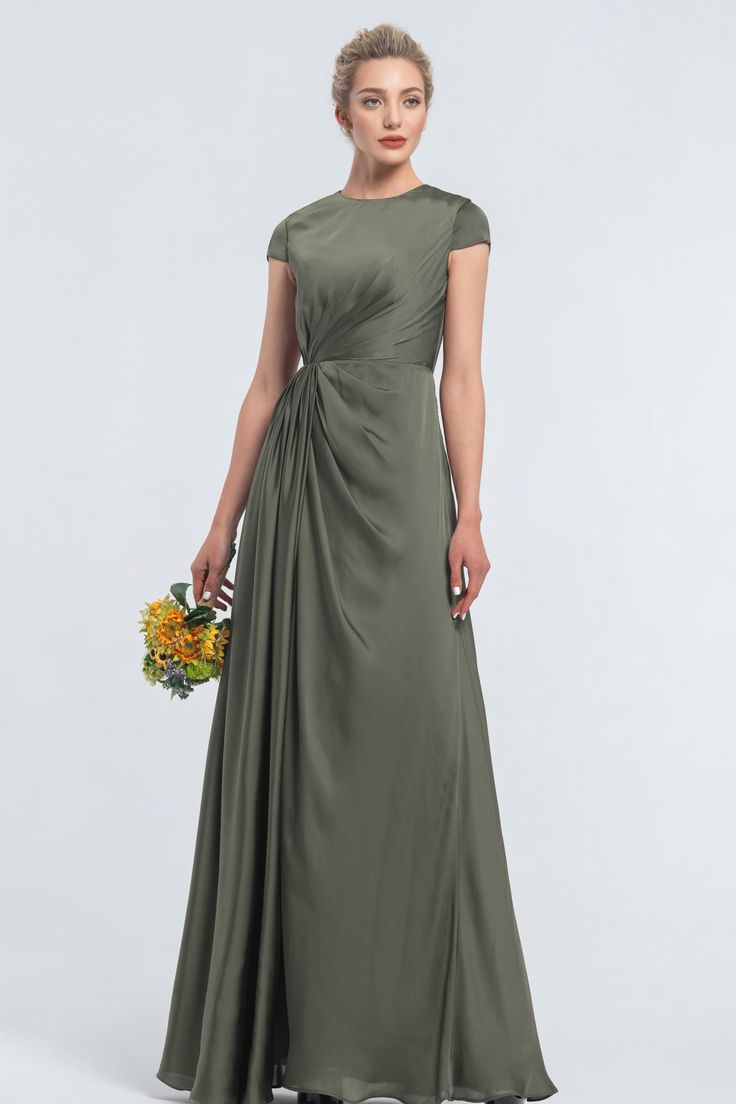 Modest LDS Moss Green Satin Bridesmaid Dresses Trending Dress Styles, Moss Green Bridesmaid Dresses, Green Satin Bridesmaid, Moss Green Dress, Green Satin Bridesmaid Dresses, Trending Dress, Fall Wedding Bridesmaids, Bridesmaid Dresses Satin, Green Wedding Dresses