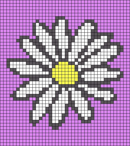 a cross - stitch pattern with a flower on the center in black, white and yellow