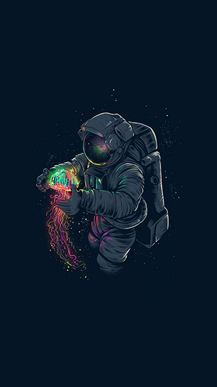 an astronaut in the dark with his hand on his hip, holding a glowing object