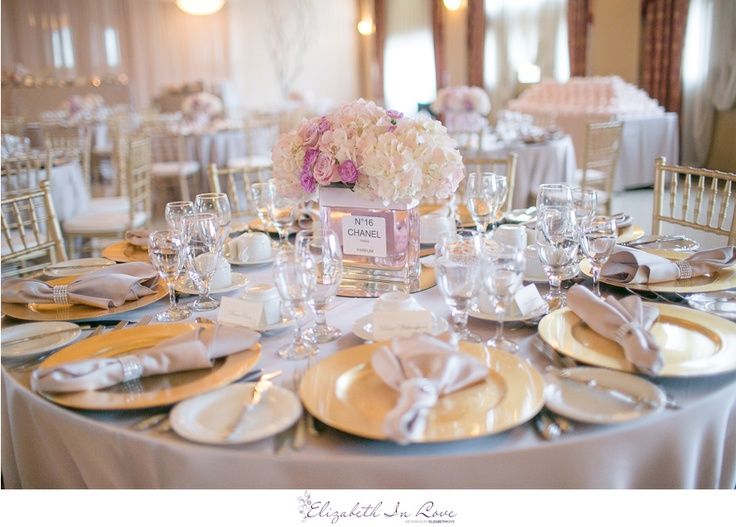 the table is set for a wedding reception