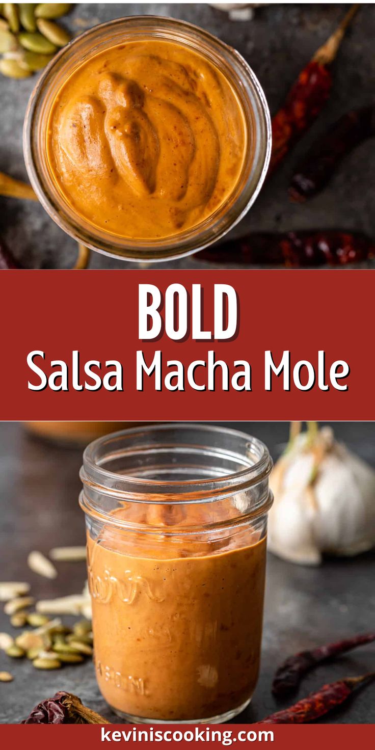 an image of salsa in a jar with the text bold salsa macha mole