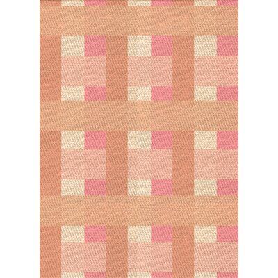 an orange, pink and white rug with squares on the bottom half is shown in this image