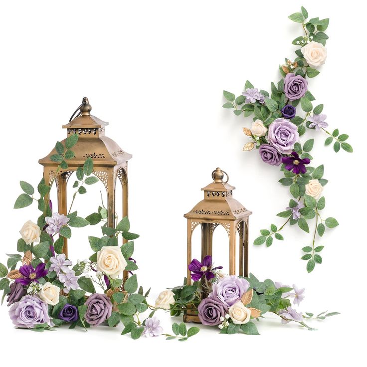 PRICES MAY VARY. Flower Garlands Appearance: The Full flower and realistic eucalyptus leaves make the whole vine look very lush,Lilac and a variety of colors are mixed to make garlands with flowers look realistic and beautiful, giving you a real visual pleasure and using in any season. Flexi-Extend Garland: The fake floral garland are lightweight and flexible, so you can bend them as you like, and each vine includes a pair of clips (already fixed on the vine) and two ribbons, so you can assemble Forest Theme Quinceanera Alice In Wonderland, Dark Pink And Purple Weddint Defor, Quinceanera Centerpieces Tree, Pink Lilac And Gold Party, Lilac Gold Table, Disney Themed Erdding Tables, Purple Wedding Aisle Runner, Lantern With Flowers Around It, Mr Mrs Table Purple And Green