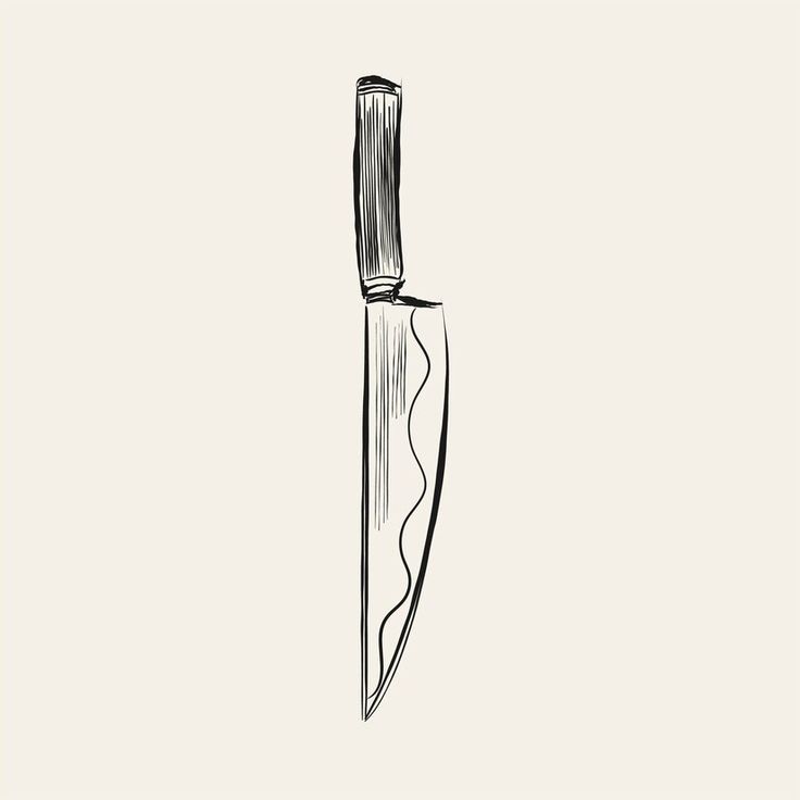 a black and white drawing of a knife