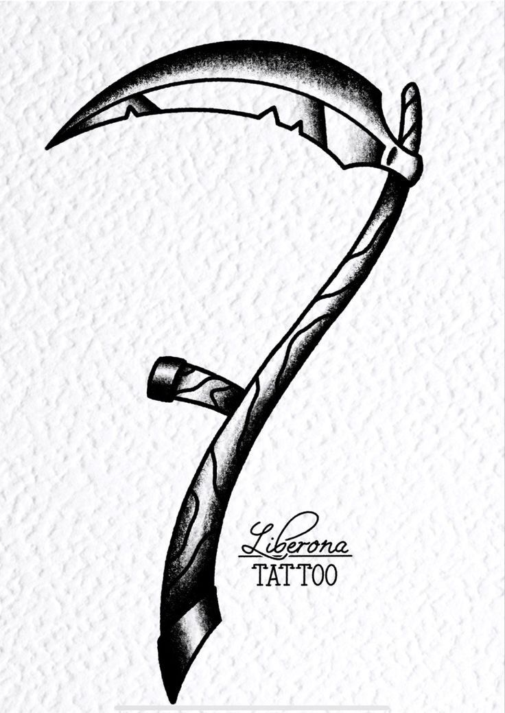 a tattoo design with the letter f on it's side and an image of a knife