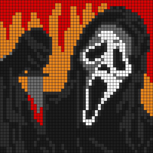 a pixellated image of a man with a mask on his face and a demon in the background