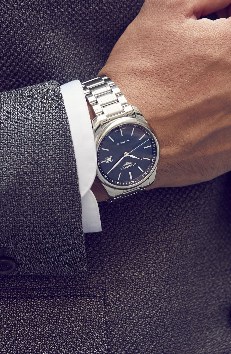 Slim stick indexes and graceful hands detail the rich blue sunray dial of a refined stainless-steel watch impeccably crafted in Switzerland with a precision automatic movement. A dual-finish bracelet completes the sleek and versatile style. Style Name:Longines Master Automatic Bracelet Watch, 40mm. Style Number: 5462269. Available in stores. Luxury Formal Watch With Subdials, Luxury Leather Chronograph Watch With Metal Dial, Luxury Watch With Subdials And Rectangular Dial, Cheap Black Watch With Metal Dial, Luxury Men's Watch With Polished Finish, Luxury Formal Watches With Metal Dial, Silver Chronograph Watch, Luxury Chronograph Watch With Rectangular Dial For Formal Occasions, Luxury Chronograph Watch With Tachymeter For Formal Occasions