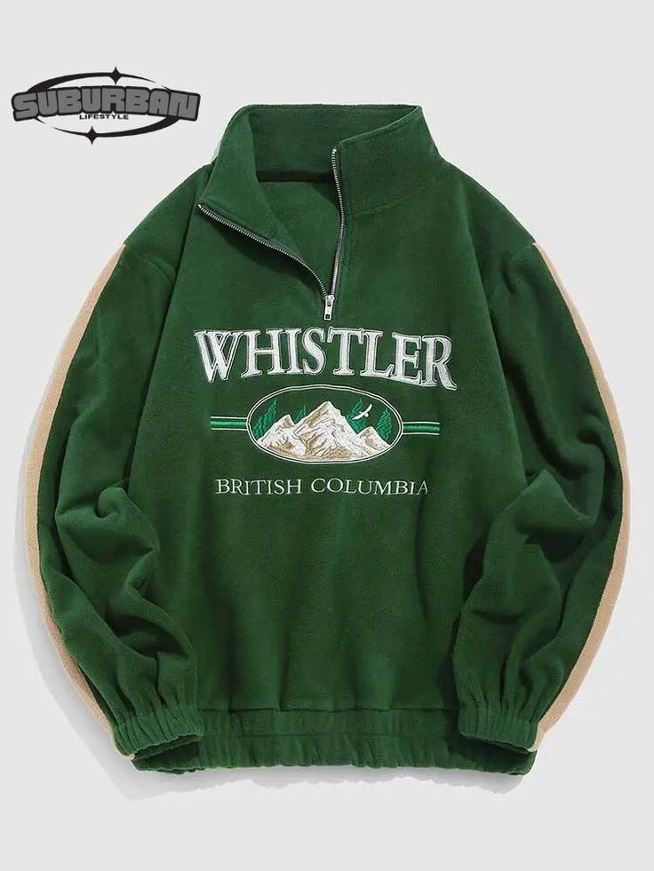 Winter Embroidered Fleece Turtleneck Sweatshirt Please see last image for sizing information. Looks Hip Hop, Columbia Sweaters, Hoodies Pullover, Turtleneck Sweatshirt, Embroidery Sweatshirt, Sweatshirt Zipper, Letter Embroidery, Whistler, Mens Fleece