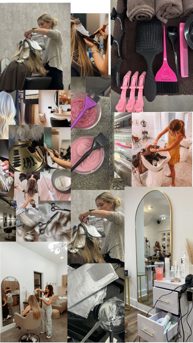 a collage of photos with different types of hair and beauty products on display in the middle