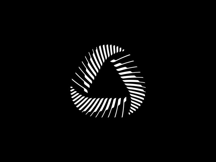 a black and white logo with an abstract design in the center, on a dark background