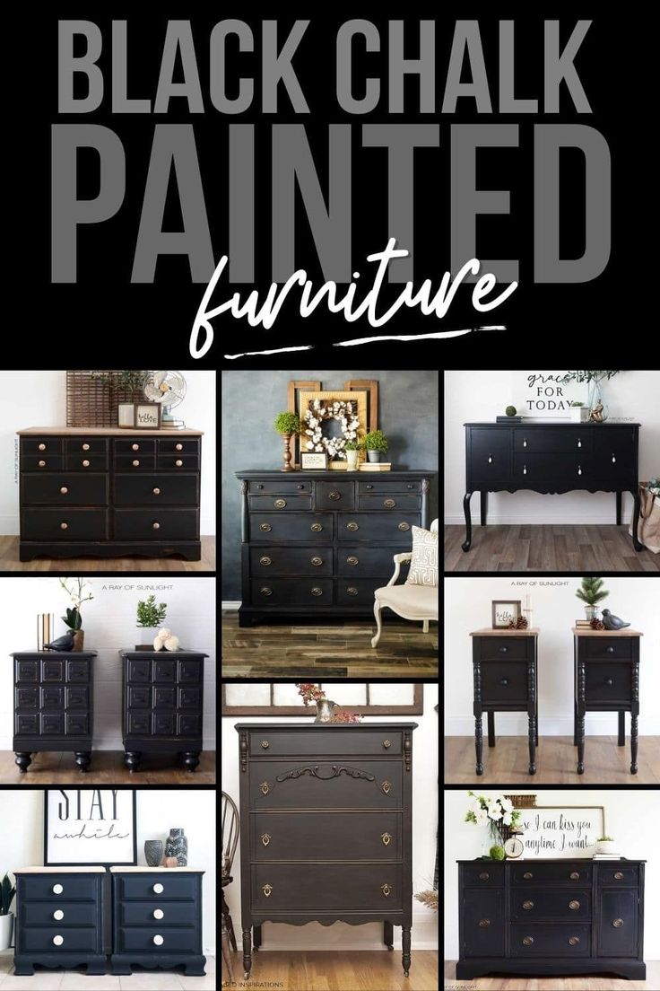 black chalk painted furniture collage