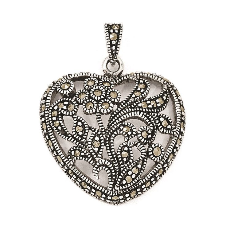 Sterling Silver Marcasite Heart Pendant Valentine's Day Antique Silver Sterling Silver Jewelry, Silver Heart Jewelry Stamped 925, Silver Heart-shaped Jewelry Stamped 925, Heart-shaped Silver Jewelry Stamped 925, Antique Silver Sterling Silver Jewelry For Valentine's Day, Antique Silver Sterling Silver Heart Pendant, Antique Silver Heart Pendant Sterling Silver Jewelry, Antique Silver Sterling Heart Pendant Jewelry, Antique Silver Heart Pendant In Sterling Silver