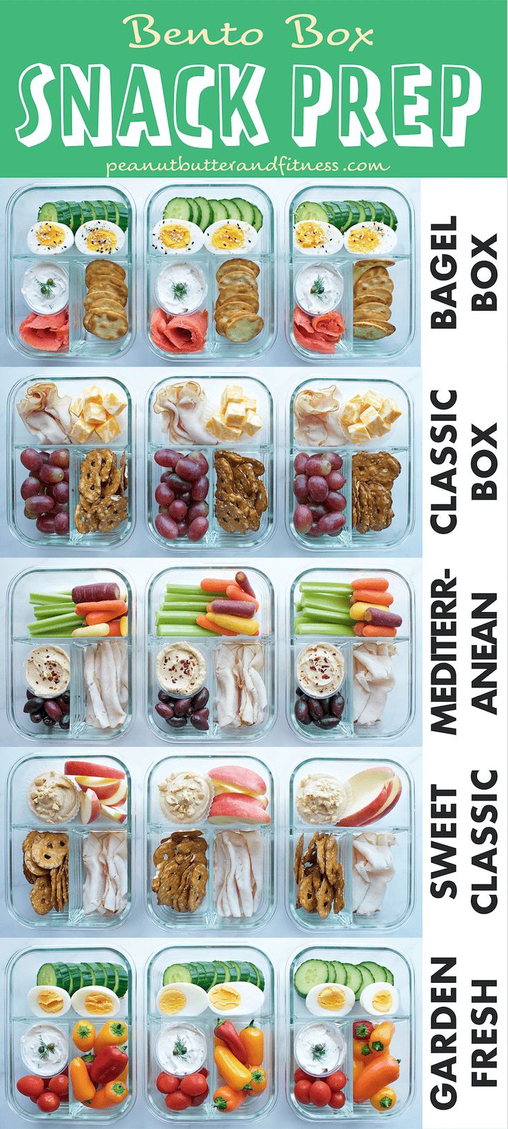 the bento box snack prep is packed with different foods