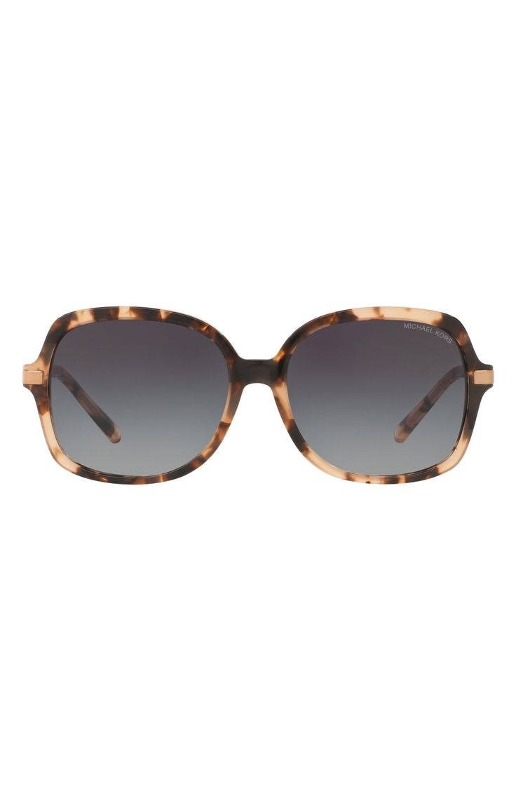 A rounded-square silhouette adds abundant retro sophistication to gradient-lens sunglasses finished with polished, logo-etched goldtone temples. 57mm lens width; 16mm bridge width; 135mm temple length 100% UV protection Gradient plastic lenses Acetate Imported Michael Kors style number: MK2024 Michael Kors Luxury Polarized Sunglasses, Michael Kors Classic Sunglasses With Gradient Lenses, Michael Kors Classic Tinted Sunglasses, Michael Kors Fashion, Black Gradient, Rounded Square, Eyewear Womens, Handbag Shoes, Eyewear Sunglasses