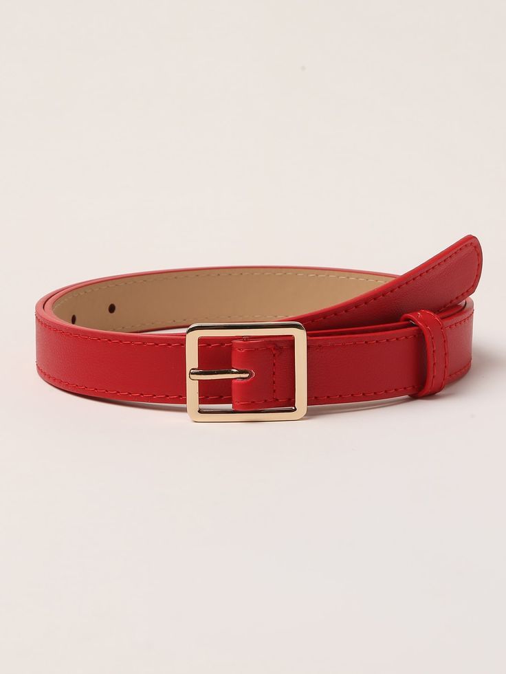 Red    PU Leather  PU Buckle Belts Embellished   Women Accessories Red Belts For Women, Red Leather Belt, Red Belt Outfit, Pink Hairband, Disney Park Outfit, Recruitment Outfits, Preppy Jewelry, Red Accessories, Wearing All Black