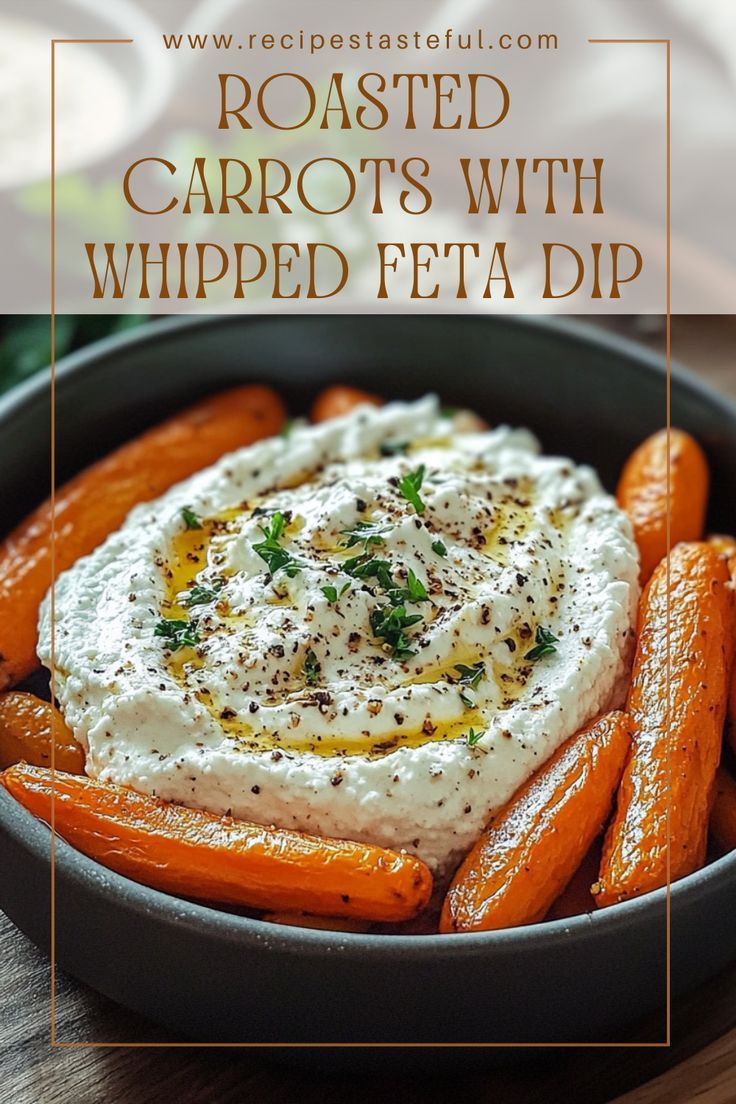 roasted carrots with whipped feta dip in a bowl