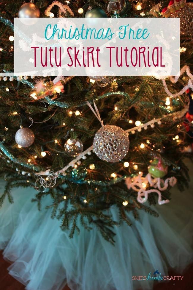 a christmas tree with lights and ornaments on it, the words christmas tree tutu skirt