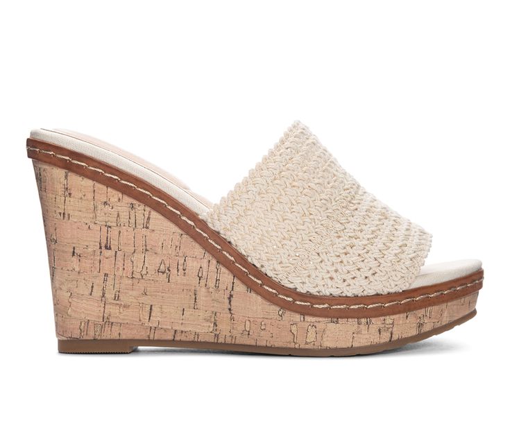 Slip on cork wedge sandal featuring a straw band upper. Straw PU or Woven Straw upper, Slip on entry,4\ cork wedge heel, Round open toe, Lightly padded footbed, Synthetic outsole | Women's CL By Laundry Beginning Wedge Sandals in Natural Size 8.5 Casual Wedges, Nude Sandals, Cork Heels, Cork Wedges Sandals, Casual Sandals, Wedge Sandal, Shoe Store, Summer Essentials, Wedge Heels