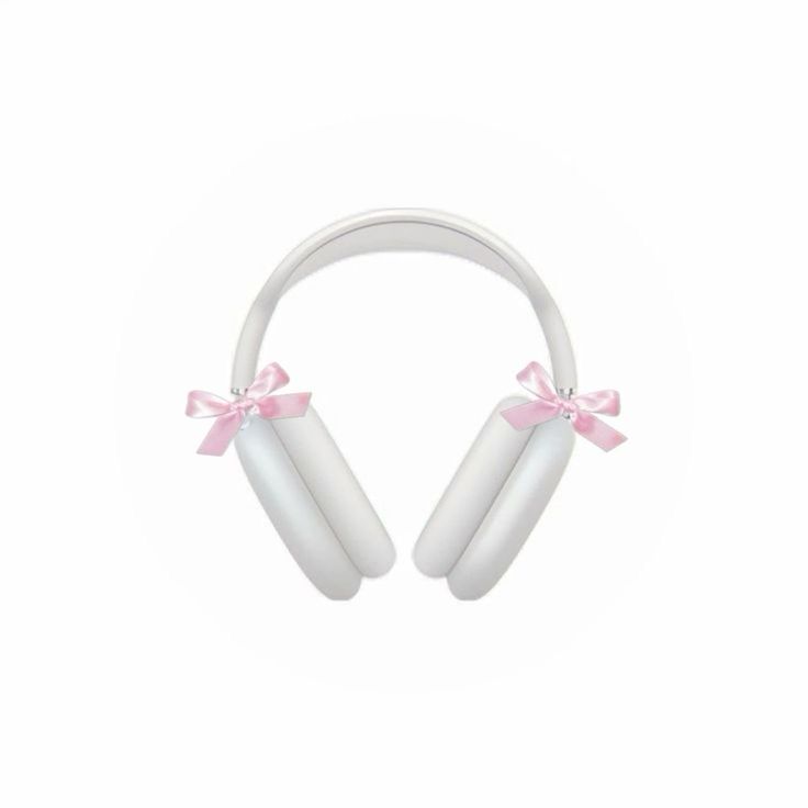 two white headphones with pink bows on the ears and one has a bow at the end