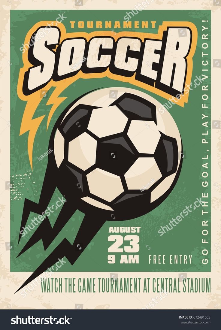 an old poster with a soccer ball on it