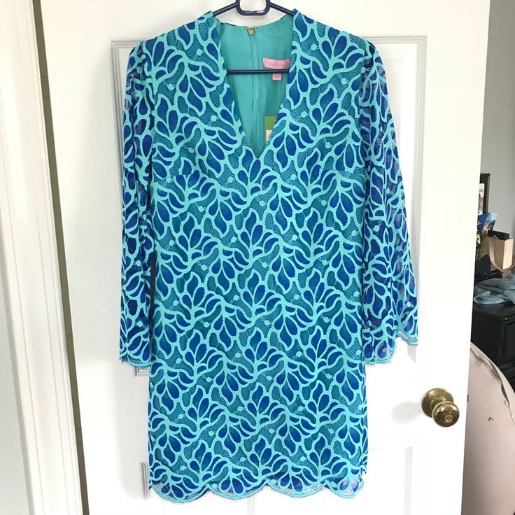 Beautiful Dress! Blue Shift Mini Dress For Party, Blue Shift Dress For Party, Blue Shift Dresses For Party, Blue Eyelet Dress, Midi Size, Eyelet Dress, Long Sleeve Midi, Lilly Pulitzer Dress, Beautiful Dress