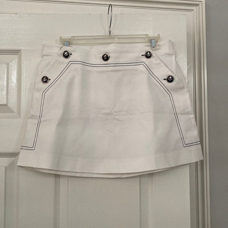 Nwt Sailor Mini Skirt With Themed Buttons. Preppy Skort With Pockets For Spring, White Skort For Spring Workwear, Preppy Mini Skirt For Summer Workwear, White Skort With Pockets For Day Out, Summer White Skort For Workwear, White Skort For Summer Workwear, White Summer Workwear Skort, Cheap Blue Buttoned Mini Skirt, White Mini Skirt For Summer Workwear