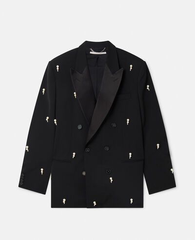 Discover Stella's Black Pearl Embroidery Oversized Double-Breasted Blazer today. Free standard shipping is available on all orders. Shop online now. Pearl Embroidery, Black Jet, Suiting Fabric, Short Denim Skirt, Black Formal, Style Preppy, Pearl Cluster, Classic Wardrobe, Blazer Black