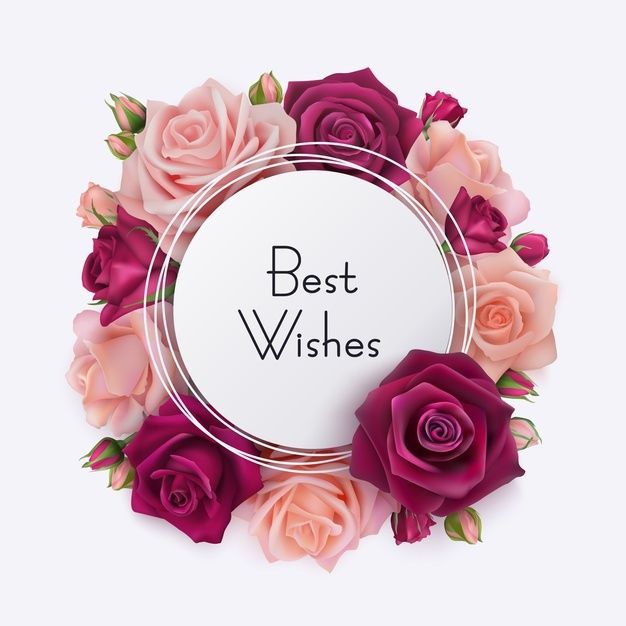 the best wishes card with pink and red roses in a circle on a white background