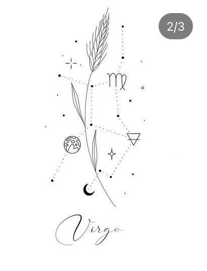 the zodiac sign virgo with an arrow and stars on it, as well as other symbols