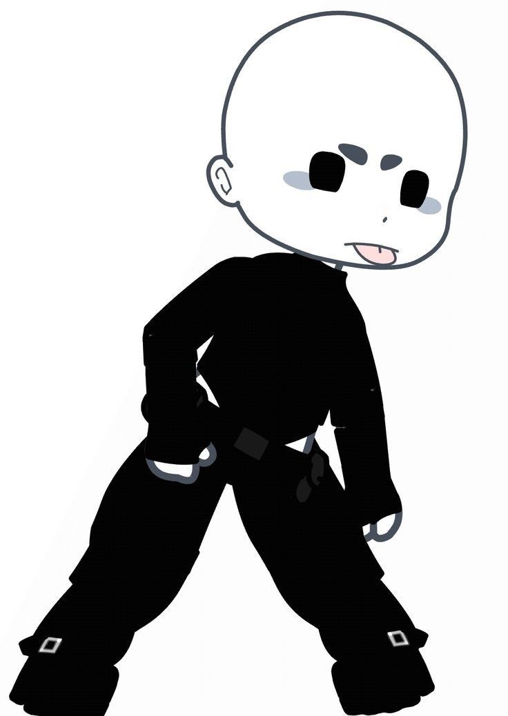 a drawing of a person with a white face and black pants, standing in front of a white background