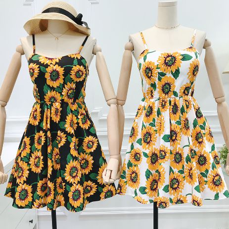 Slip Dress White, White Sunflower, Homemade Dress, Slip Dress Black, Fashion Kawaii, Sunflower Dress, White Sunflowers, Beach Mini Dress, Sunflower Print