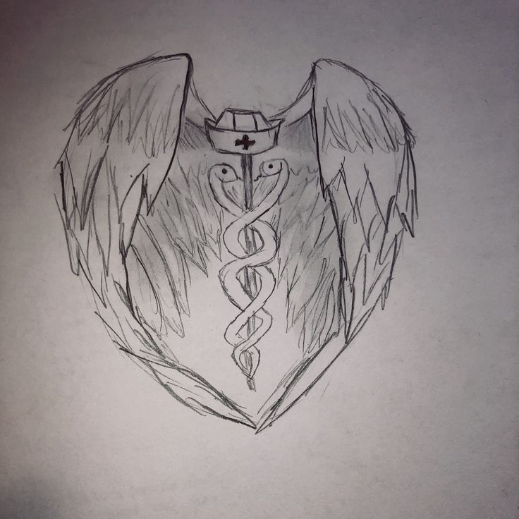 a drawing of an angel wing with a cross on it