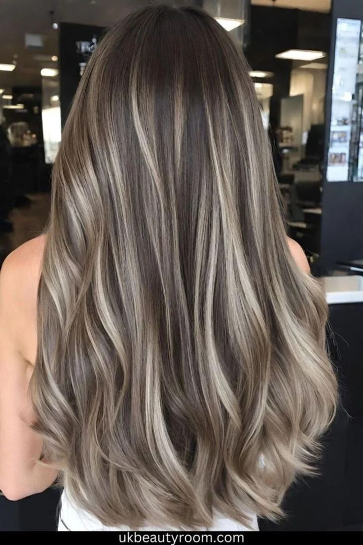 Balayage With Front Highlights, Ash Hair Ideas, Highlight Color Hair Ideas, Brunette Ash Hair, Ashy Brown Hair With Blonde Highlights, Low Lights On Dirty Blond, Blended Highlights On Brown Hair, Dark Hair With Blonde Balayage, Blonde Highlights For Dark Brown Hair