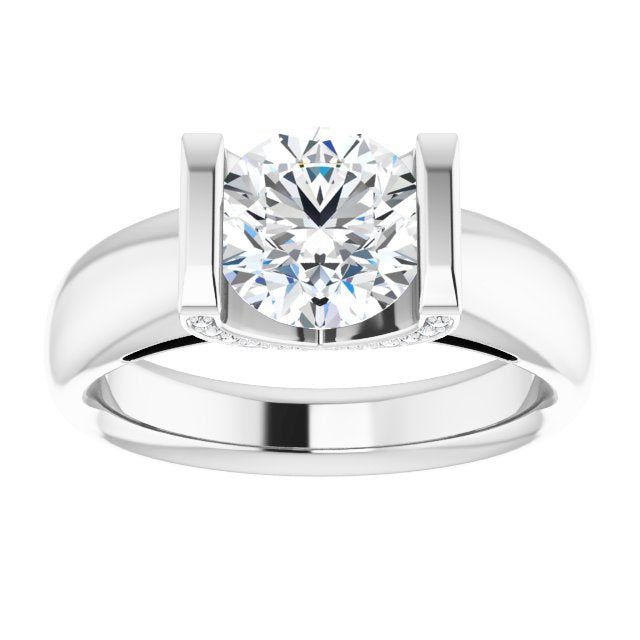 This timeless ring features 1/10 ctw. of sparkling diamonds that adorn the band. A 0.50 ct. or larger square, cushion, emerald, oval, round, or asscher shape stone can be set with this ring. Modern Emerald Cut Ring With Center Stone, Modern Diamond Ring With Prong Setting, Modern Rings With Brilliant Cushion Cut, Modern Rings With Brilliant And Cushion Cut, Asscher Cut Tension Setting Promise Ring, Timeless Cushion Cut Lab-grown Diamond Ring, Modern Moissanite Asscher Cut Wedding Ring, Modern Moissanite Wedding Ring With Brilliant Cut, Modern Moissanite Wedding Ring With Center Stone