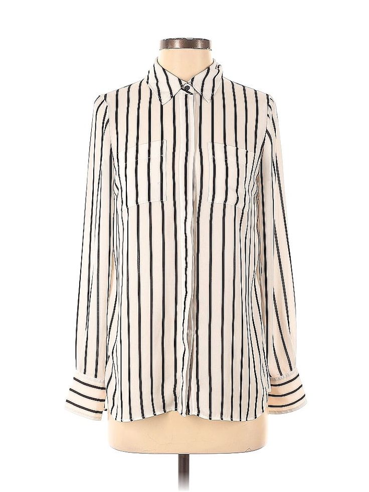 The White House Long Sleeve Blouse Size: 0 Tops - used. 100% POLYESTER, Stripes | The White House Long Sleeve Blouse: Ivory Stripes Tops - Size 0 White Long Sleeve Blouse, The White House, White Tops, White House Black, White House Black Market, House Black, White House, The White, Sleeve Blouse