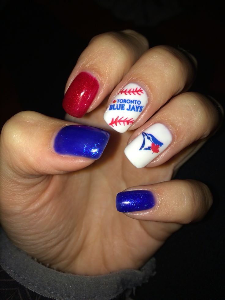 Blue Jays nails September 2016 Blue Jays Nail Art, Blue Jay Nails, Blue Jays Nails, Nails September, Manicure Nail Designs, Blue Pin, Toronto Blue Jays, Blue Jays, Blue Jay