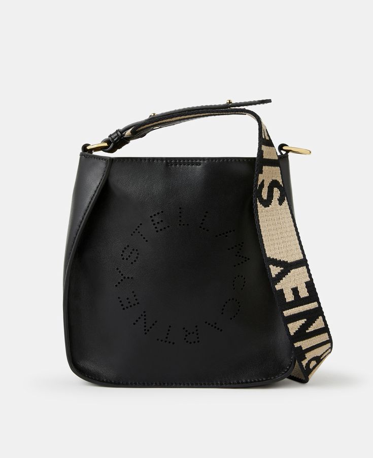 Women's Black Mini Stella Logo Shoulder Bag | Stella McCartney Men Chic Double Handle Shoulder Bag With Logo Hardware, Black Satchel With Logo Hardware For Daily Use, Designer Shoulder Bag With Logo For Daily Use, Everyday Satchel Shoulder Bag With Logo Hardware, Designer Logo Shoulder Bag For Daily Use, Shopping Shoulder Bag With Top Handle And Logo Hardware, Top Handle Shoulder Bag For Shopping With Logo Hardware, Black Satchel Bag With Logo Hardware, Black Rectangular Satchel With Logo