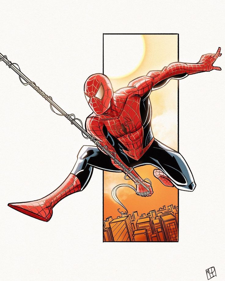 a drawing of spider - man flying through the air