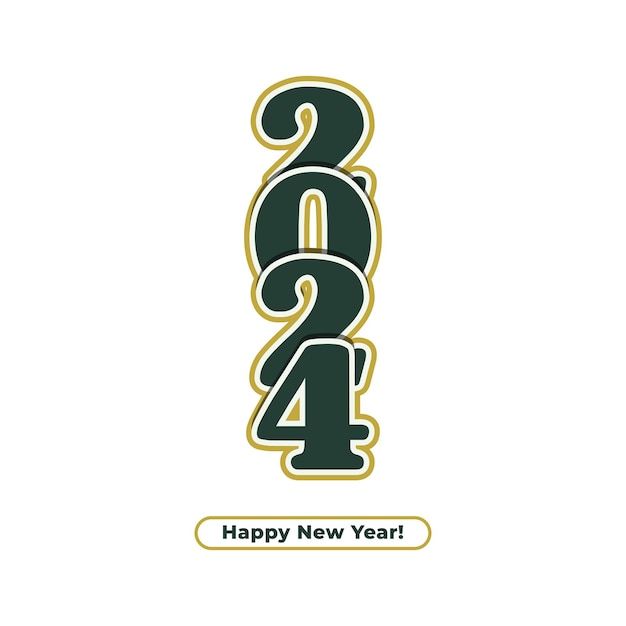 happy new year greeting card with the number twenty and four in green, gold and white