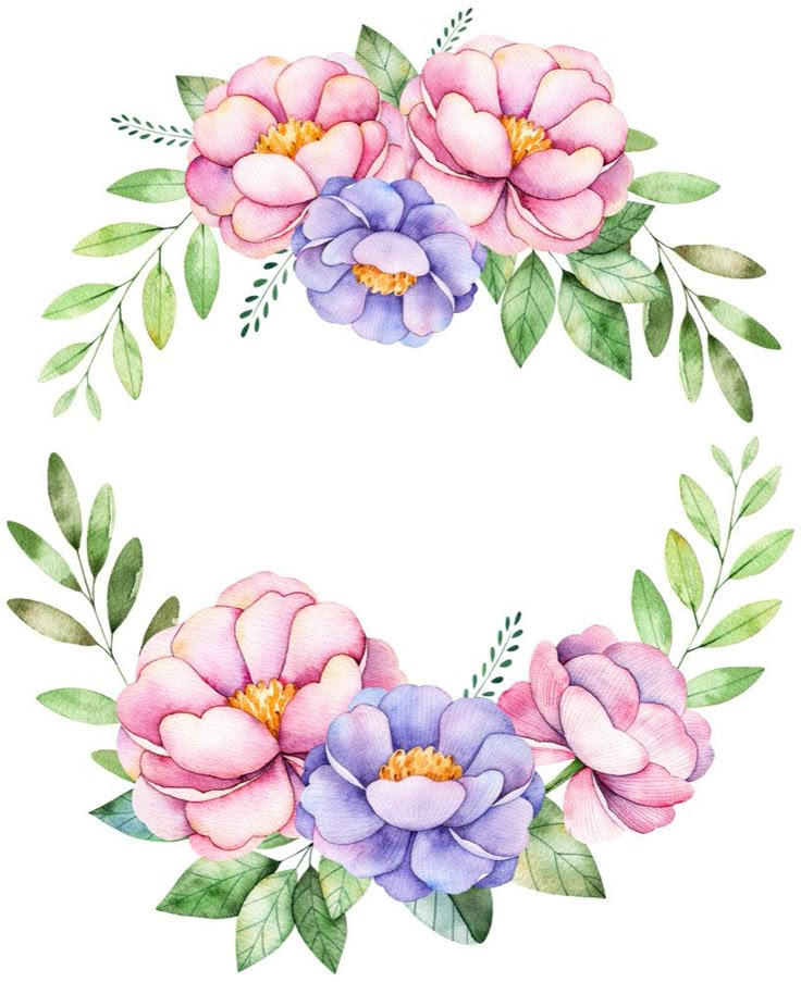 watercolor flowers and leaves are arranged in the shape of a letter c on a white background