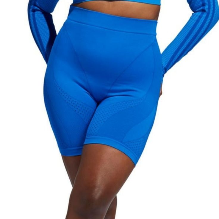 Nwt. Size M. Blue High-cut Leg Elastane Bottoms, Sporty Short-length Leggings, Blue High Waist Compressive Shorts, Sporty Short Leg Leggings, Blue Elastane Activewear With Built-in Shorts, Compressive High-waist Blue Shorts, Blue Stretch Tights For Spring, Blue High Stretch Short Leg Bottoms, Stretch Blue Tights For Spring