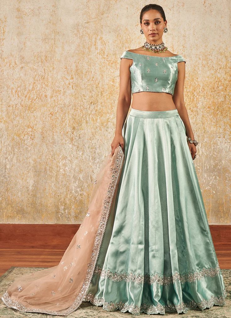 Light Teal Embroidered Lehenga – Lashkaraa Dupatta Embroidery, Gharara Suits, Engagement Lehenga, Half Saree Lehenga, Sharara Suits, Celebrity Closet, Embroidered Lehenga, Casual Saree, Lehenga Saree