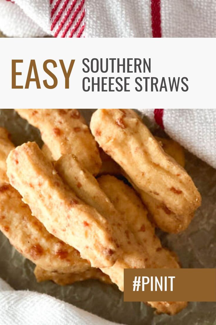 an easy southern cheese straws recipe on a plate with a red and white towel